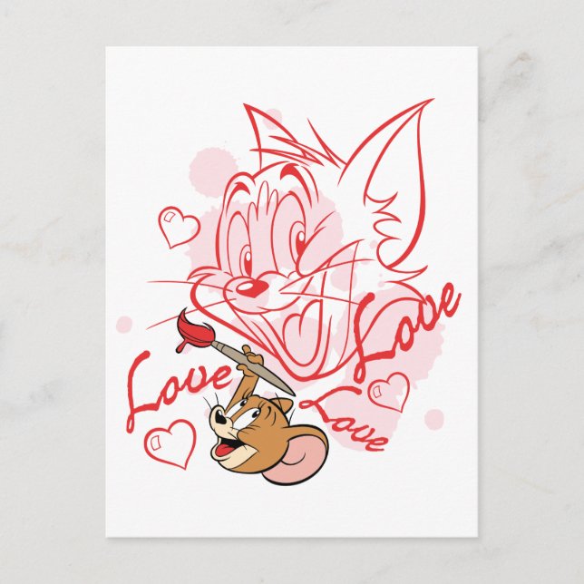 Postal Festiva Pintura de Tom y Jerry Valentine (Anverso)