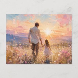 Postal Festiva Pintura del amanecer de padre e hija