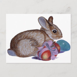 Postal Festiva Pintura del conejo y de los huevos de Pascua
