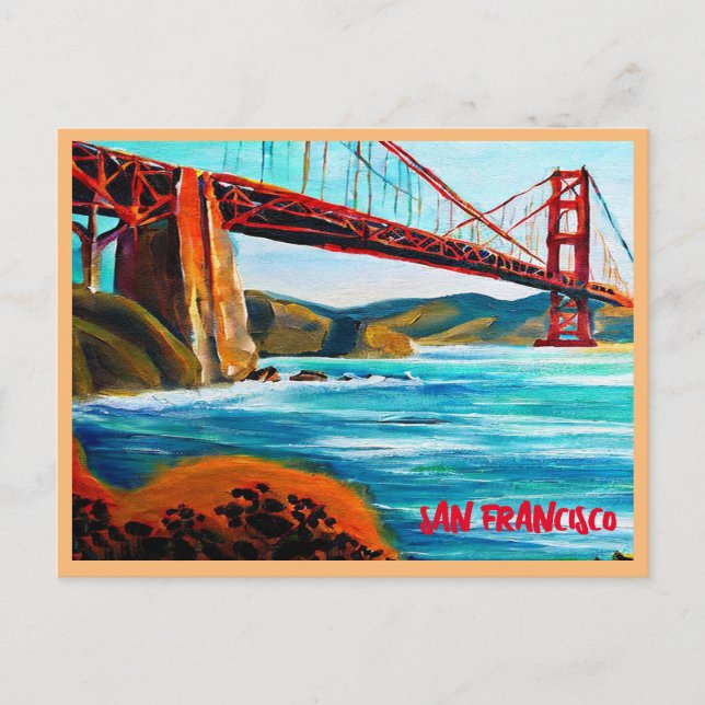 Postal Festiva Pintura del puente Golden Gate de San Francisco (Anverso)