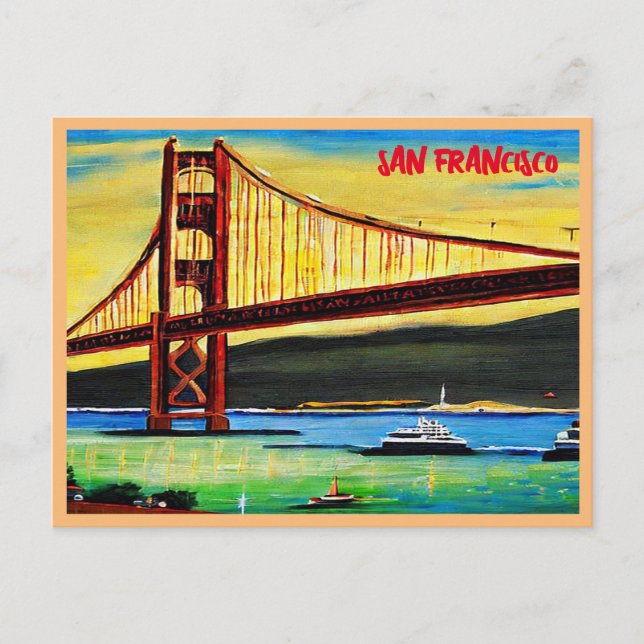 Postal Festiva Pintura del puente Golden Gate de San Francisco (Anverso)
