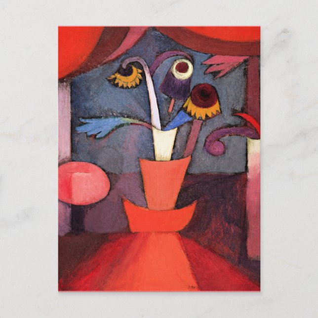 Postal Festiva Pintura famosa de Paul Klee, Flor de otoño,  (Anverso)