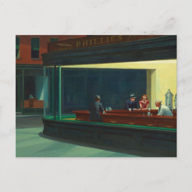 Postal Festiva Pintura Nighthawks de Edward Hopper  (Anverso)