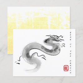 Postal Festiva Pintura original año de dragón chino cumpleaños HP