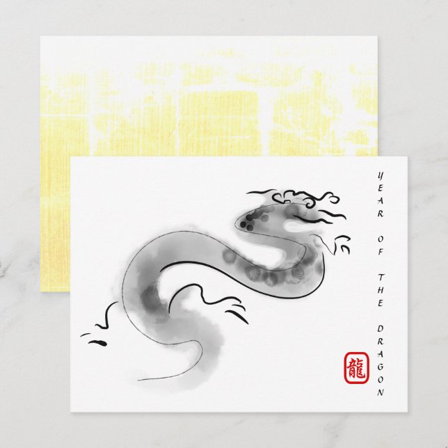 Postal Festiva Pintura original año de dragón chino cumpleaños HP (Anverso / Reverso)