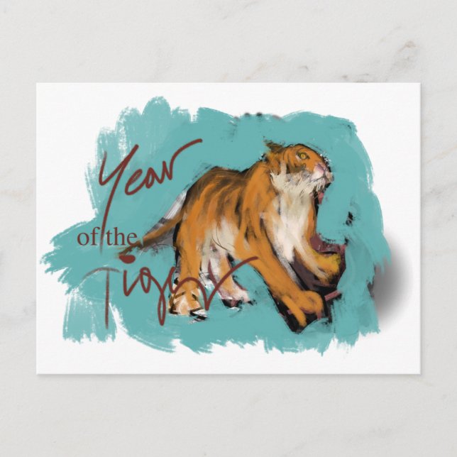 Postal Festiva Pintura original Año Tigre Chino Cumpleaños HpC3 (Anverso)