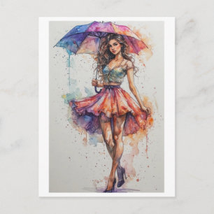 Postal Festiva Pintura sobre la lluvia en un