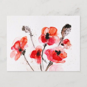 Postal Festiva Pinturas rojas acuarela arte floral