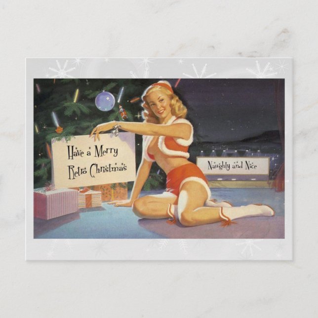 Postal Festiva Pinup de Navidades retro (Anverso)