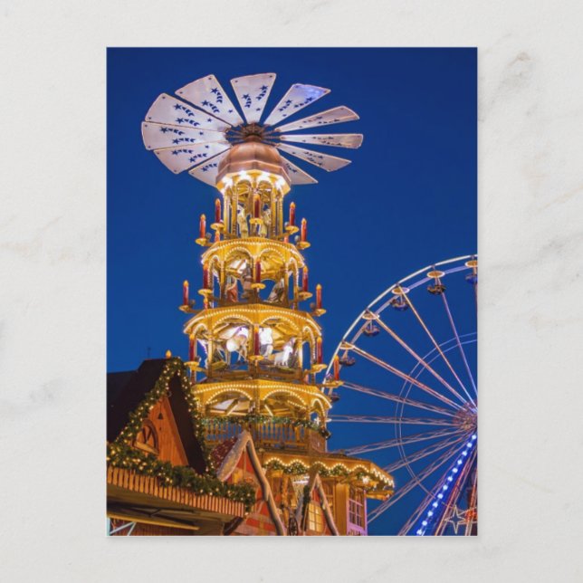 Postal Festiva Pirámide en el mercado de Navidades en Rostock (Anverso)