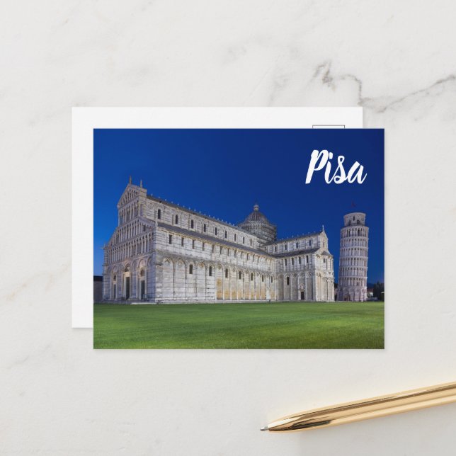 Postal Festiva Pisa Leaning Tower Night Panorama Italy Gift (Anverso/Reverso In Situ)