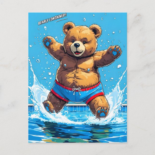 Postal Festiva Piscina de verano de oso salvaje (Anverso)