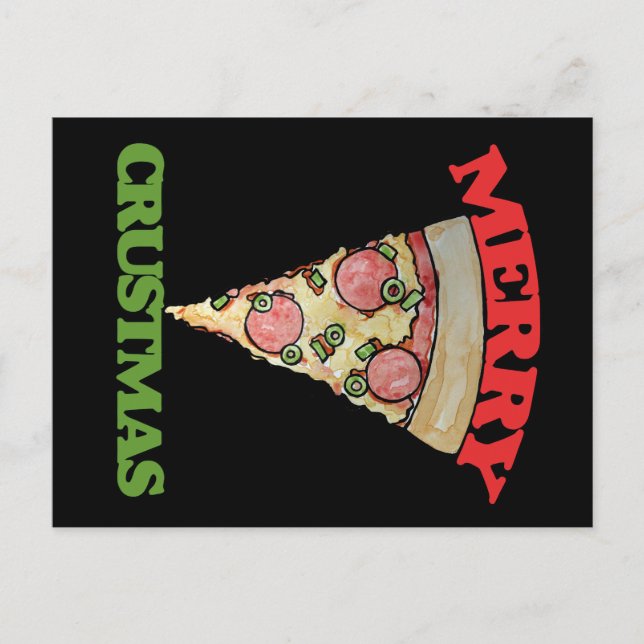 Postal Festiva Pizza de Navidades de Feliz Crustmas (Anverso)