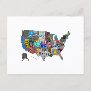 Postal Festiva Placa de licencia de bandera de mapa de Estados Un