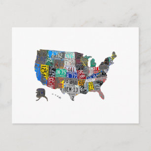 Postal Festiva Placa de licencia de bandera de mapa de Estados Un