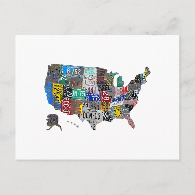Postal Festiva Placa de licencia de bandera de mapa de Estados Un (Anverso)