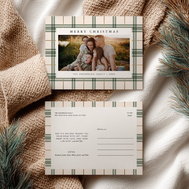 Postal Festiva Plaid Christmas Postcard with Photo (Subido por el creador)