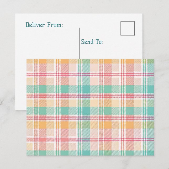 Postal Festiva Plaid de cuadros multicolor (Anverso / Reverso)