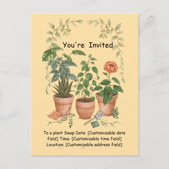Postal Festiva Plant Swap Invitation Earth Day Event Card (Anverso)