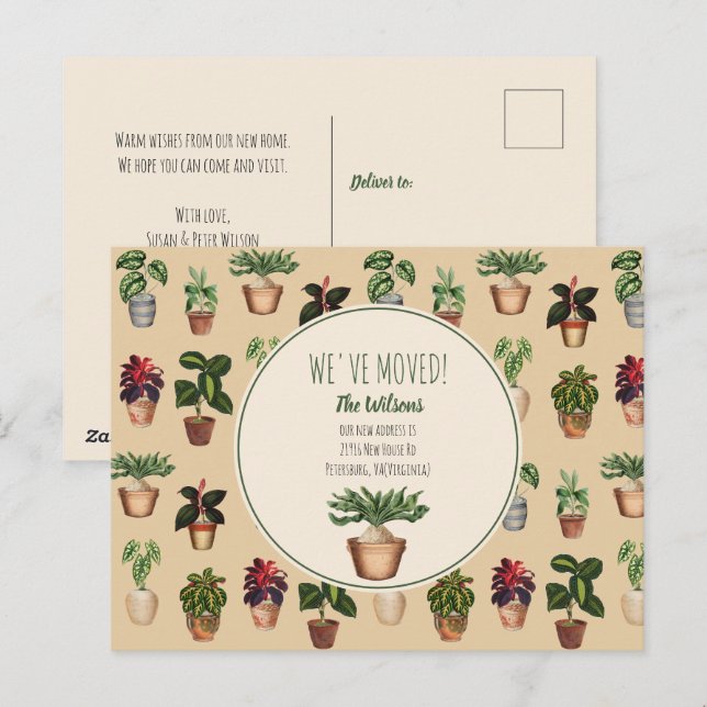 Postal Festiva Plantas con manchas de agua que hemos mudado a cas (Anverso / Reverso)