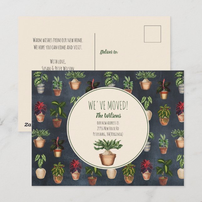 Postal Festiva Plantas con manchas de agua que hemos mudado a cas (Anverso / Reverso)