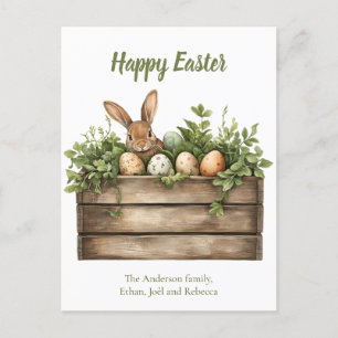 Postal Festiva Plantas de acuarela dulce conejito Eggs Pascua