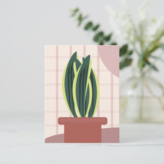 Postal Festiva Plantas de serpiente modernas con cuadros rosa rub (Anverso de pie)
