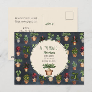 Postal Festiva Plantas en Macetas de Acuarela Nos Mudamos a Nuevo