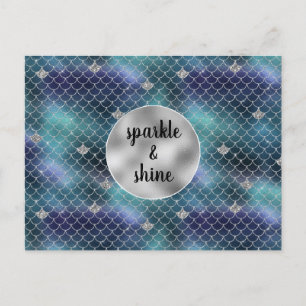 Postal Festiva Plata Aqua Blue Mermaid Glitz