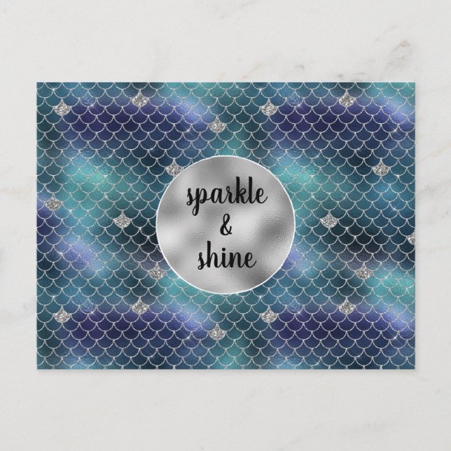 Postal Festiva Plata Aqua Blue Mermaid Glitz (Anverso)
