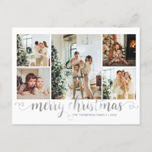 Postal Festiva Plata moderna Merry Christmas Heart Script 5 Photo