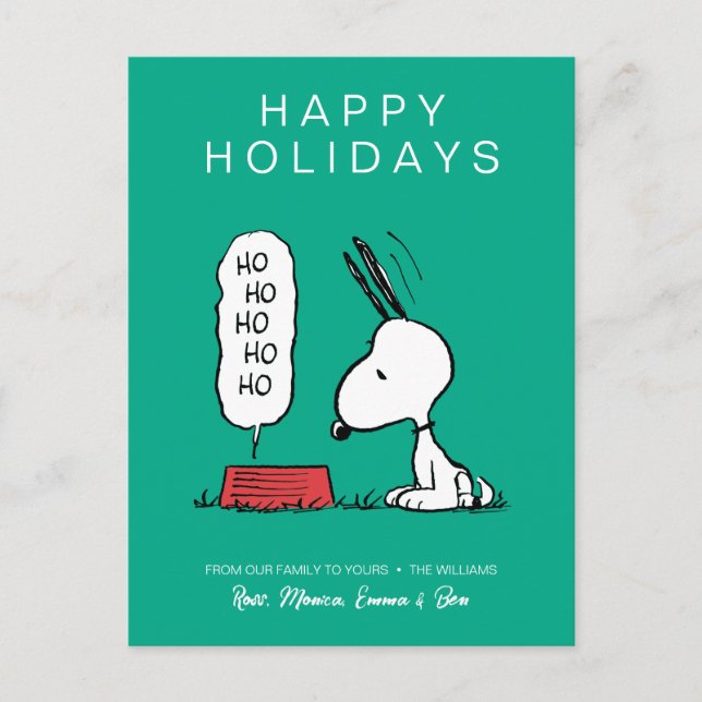 Postal Festiva Platos de comida Peanuts | Snoopy Ho Ho Ho (Anverso)