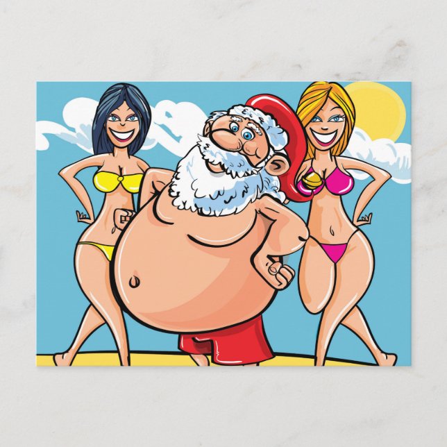 Postal Festiva playa bikini santa claus (Anverso)