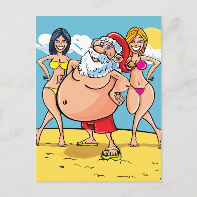 Postal Festiva playa bikini santa claus (Anverso)