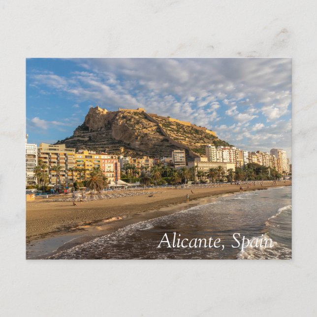 Postal Festiva Playa de Alicante al amanecer, España (Anverso)