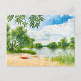 Postal Festiva Playa de río de barco lugar de descanso aquarell h