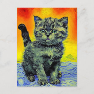 Postal Festiva Playa de Sunset Cat Style Van Gogh
