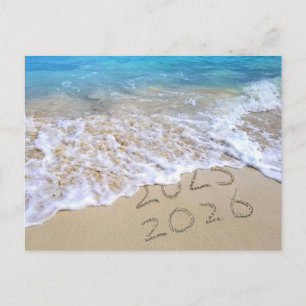 Postal Festiva Playa del Océano tropical de Año Nuevo 2026