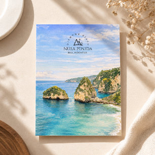 Postal Festiva Playa Diamond Bali Acuarela Mar Turquesa