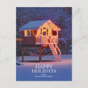 Postal Festiva Playhouse de un niño con Navidades iluminado 