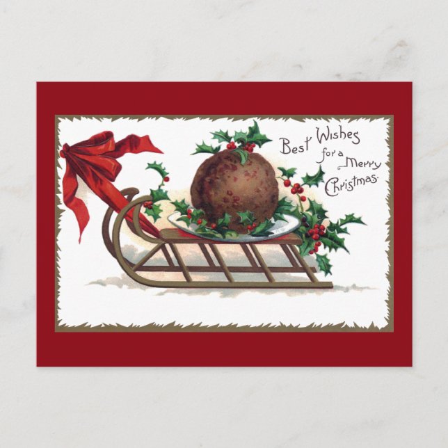Postal Festiva Plum Pudding en Sleigh Vintage Christmas (Anverso)