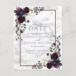 Postal Festiva Plum Purple Gold Watercolor Marble Retrasar La Fec