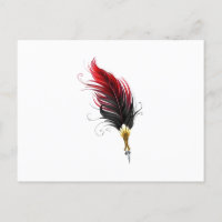 Pluma de plumas rojas con nido de oro