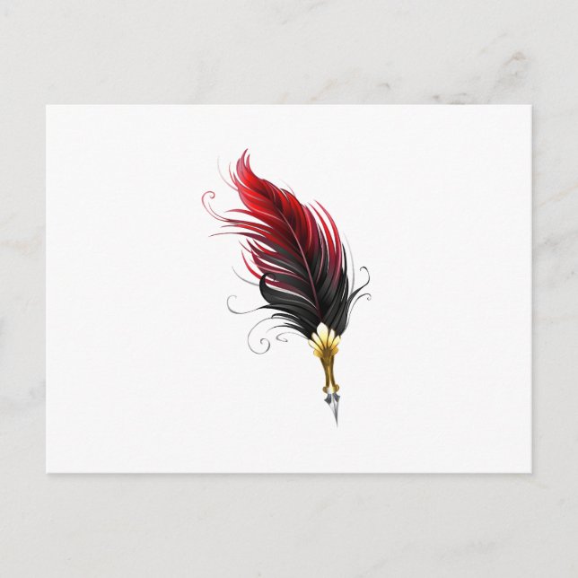 Postal Festiva Pluma de plumas rojas con nido de oro (Anverso)