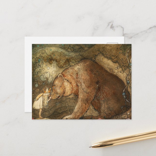Postal Festiva Pobre oso oso pequeño de John Bauer (Anverso/Reverso In Situ)