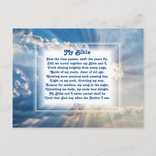 Postal Festiva Poema cristiano "Mi Biblia" con cielo iluminado po