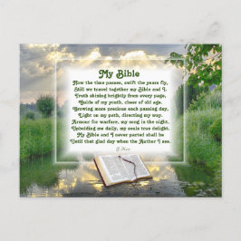 Postal Festiva Poema cristiano "Mi Biblia" con escena iluminada p