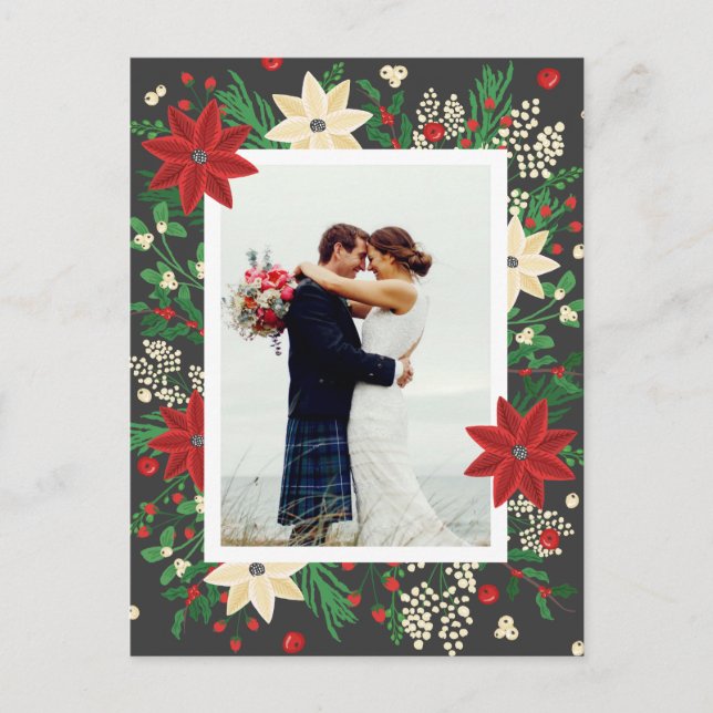 Postal Festiva Poinsettia y Mistletoe - Foto del Boda de Navidade (Anverso)