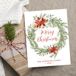 Postal Festiva Poinsettias elegantes y vegetación sin foto