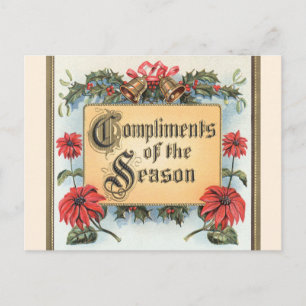 Postal Festiva Poinsettias navideñas antiguas en un marco ordenad